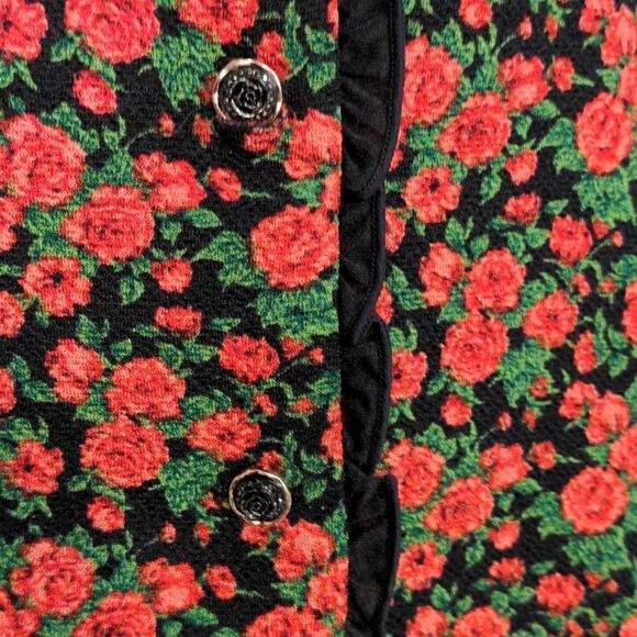 Wangxiaoya Classic Fashion Black Dressy Blazer Red Rose Design - Picture 3 of 8